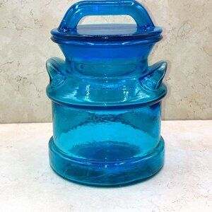 L.E. Smith Peacock Blue Small Milk Can Canister with Lid Manganese UV 1960’s